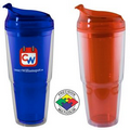 22 oz Dual Acrylic Double Wall Travel Chiller with Flip Lid & Straw Clear/Tangerine - Screen Print